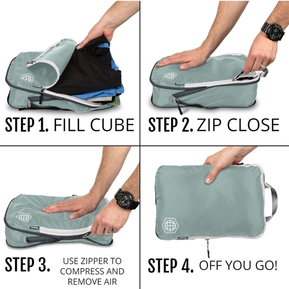 TRIPPED Compression Packing Cubes - 6-Piece Travel Essential Set - Teal - Picture 4 of 6